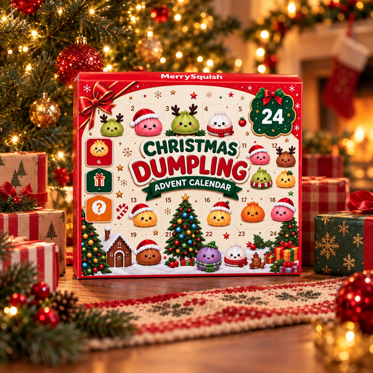 VaraLiving™ Myk dumpling-julekalender – 24 morsomme squishies og avstressende leker til jul