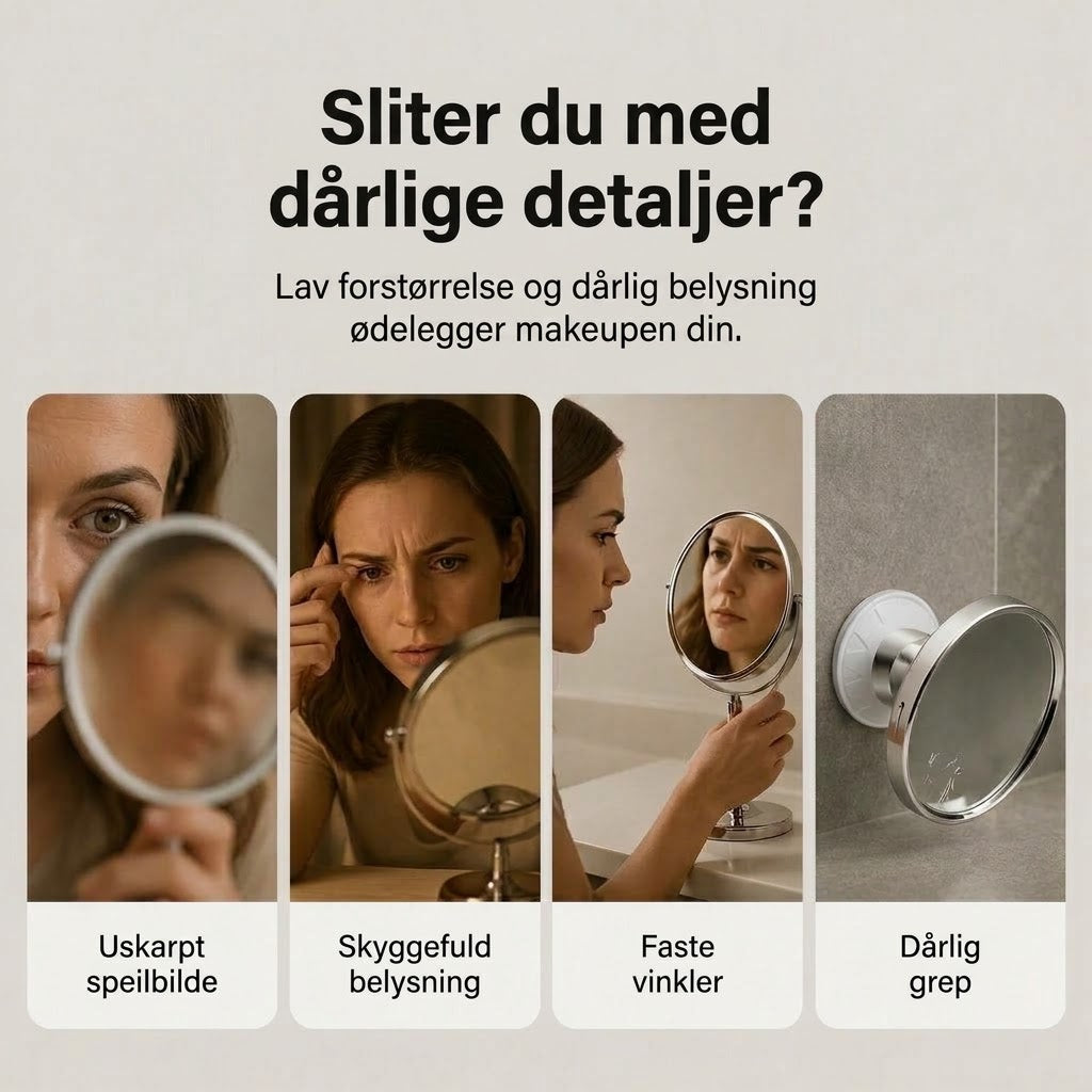 PureVal™ 10x Forstørrelsesspeil med LED & Sugekopp | Bærbart Sminkespeil for Presisjon