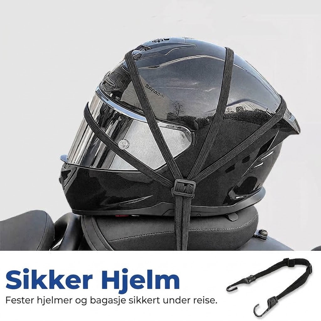 OmniLiving™ Universal Bagasjestropp for Motorsykkelhjelm m. 2 Kroker | Elastisk og Slitesterk