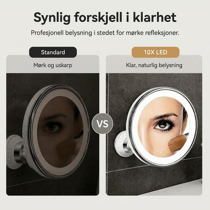PureVal™ 10x Forstørrelsesspeil med LED & Sugekopp | Bærbart Sminkespeil for Presisjon
