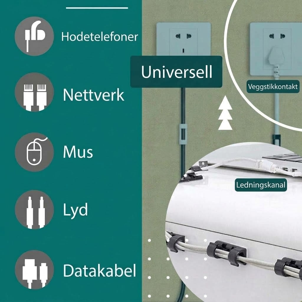 VaraLiving™ Selvklebende kabelklips (100-pakning) – Hold orden på ledningene
