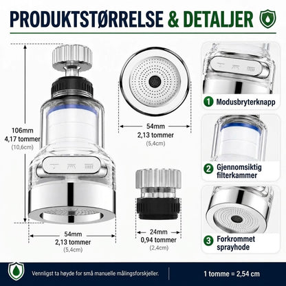 OmniLiving™ Universelt Kranfilter for Kjøkken og Bad | Sprutsikker Vannkran-Luftemaskin