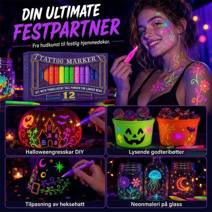 VaraLiving™ UV-glød Tatueringstusj og Body Paint | Selvlysende Marker for Fest og Festival