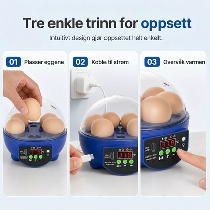 VaraLiving™ Smart USB-rugemaskin med temperaturkontroll – For kylling-, ande- og fugleegg