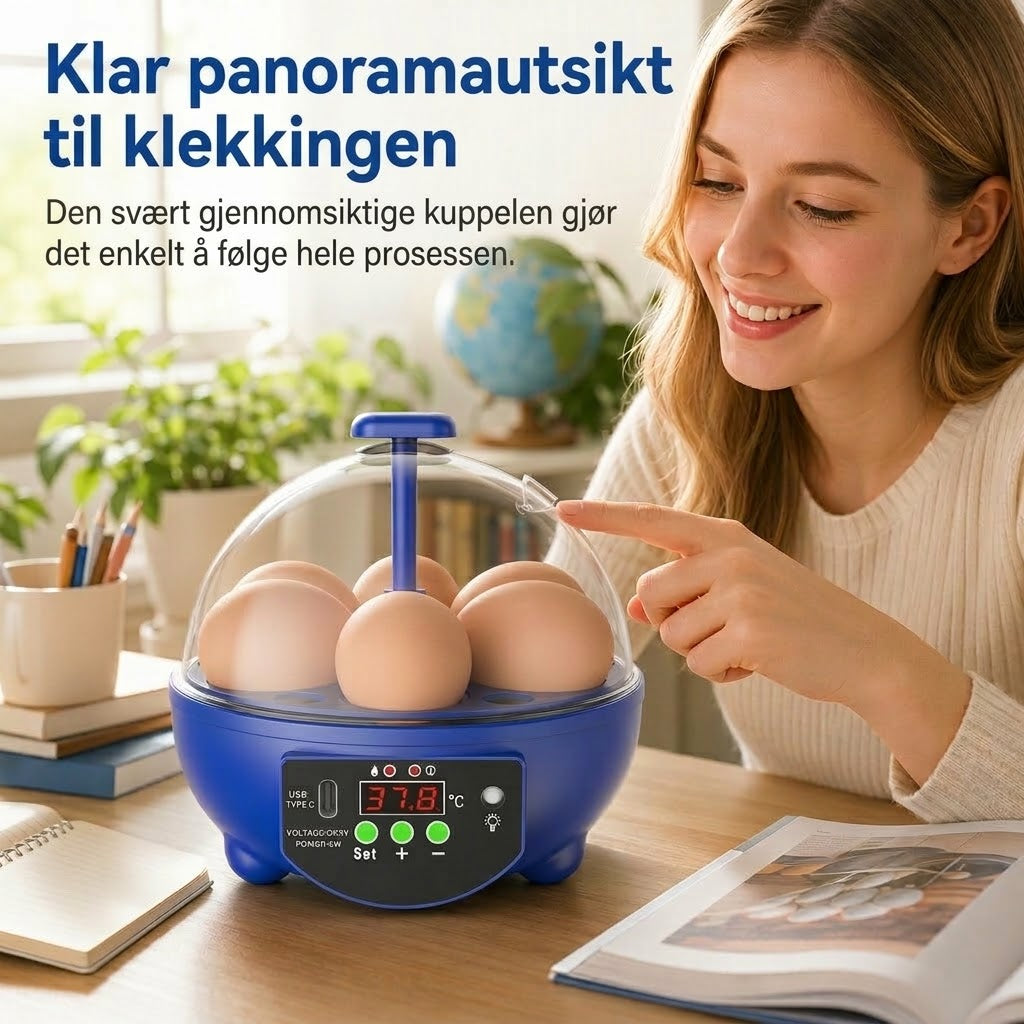VaraLiving™ Smart USB-rugemaskin med temperaturkontroll – For kylling-, ande- og fugleegg