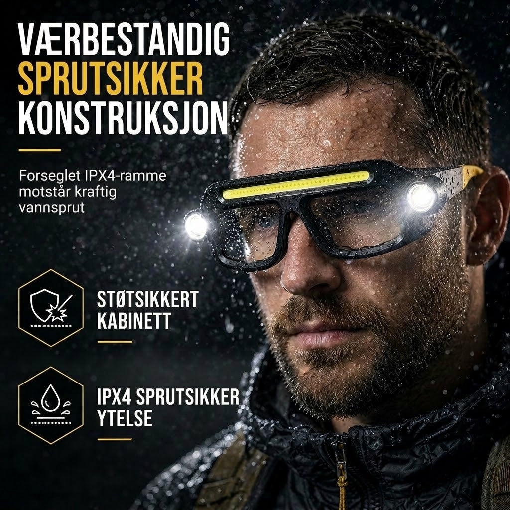 VaraLiving™ Oppladbar hodelykt og vernebrille med sensor – 5 lysmoduser og vanntett design