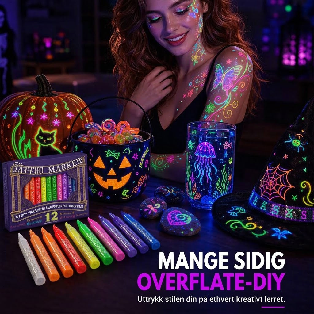VaraLiving™ UV-glød Tatueringstusj og Body Paint | Selvlysende Marker for Fest og Festival