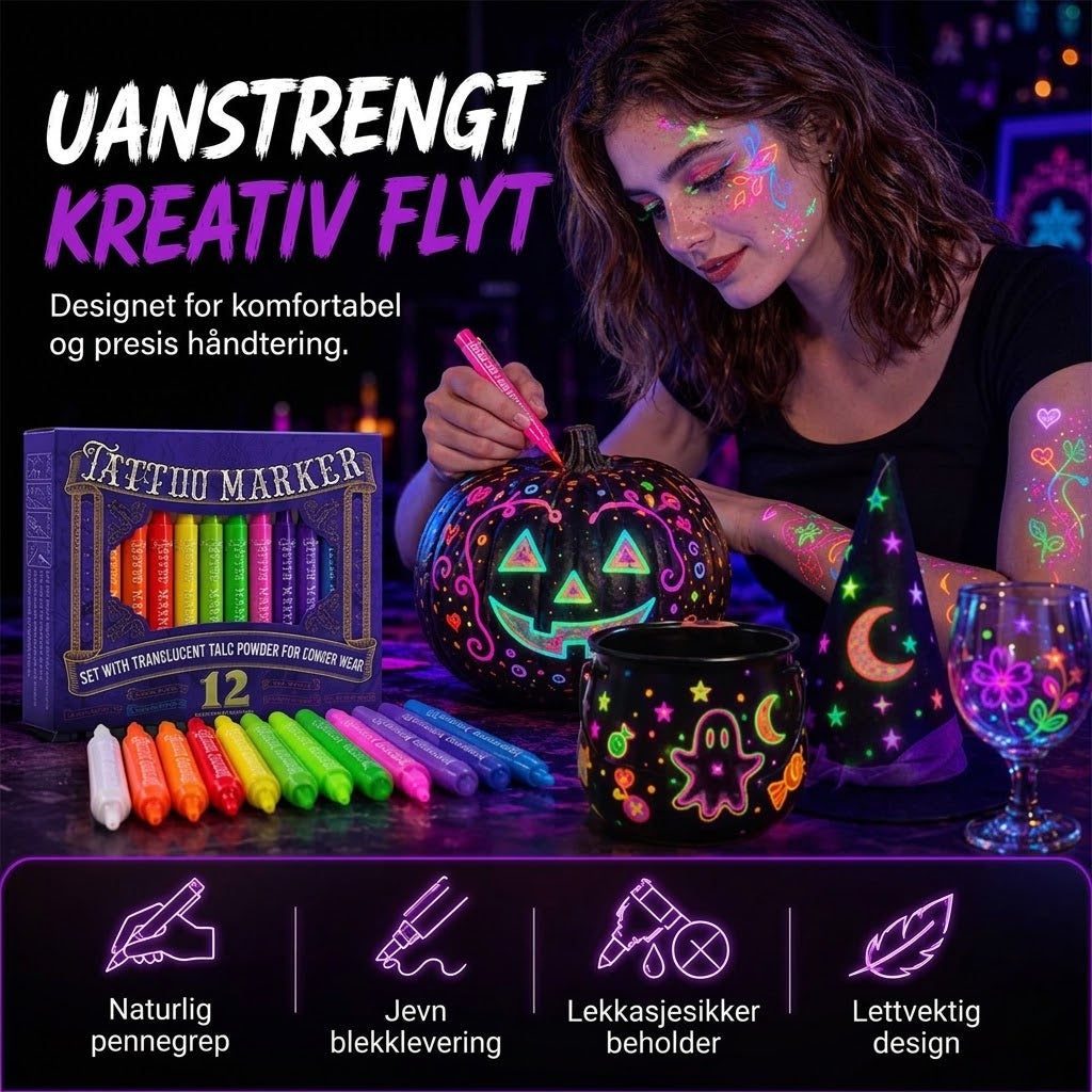 VaraLiving™ UV-glød Tatueringstusj og Body Paint | Selvlysende Marker for Fest og Festival