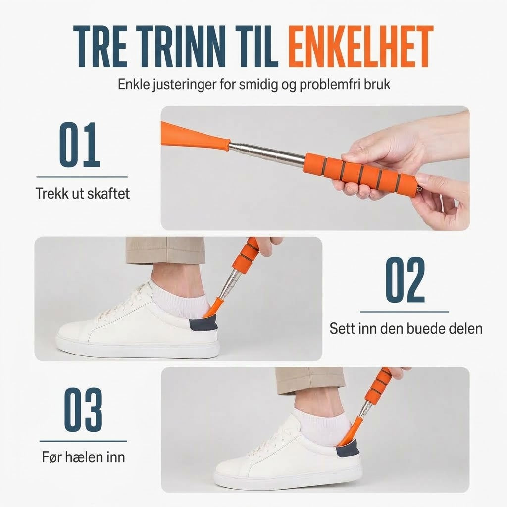 OmniLiving™ Teleskopisk Skohorn i Rustfrit Stål med Langt Skaft | Ergonomisk Hjelp til Sko