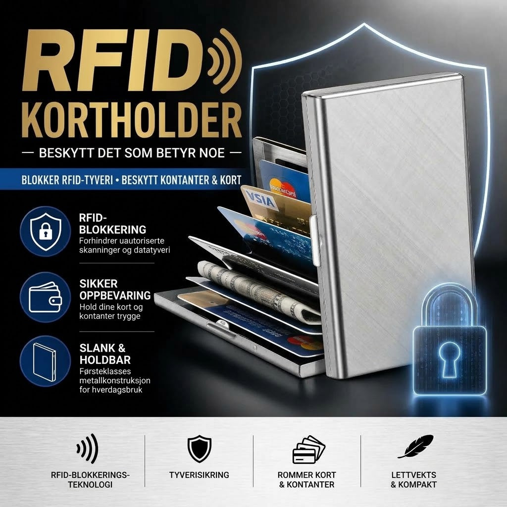 NovaPulse™ RFID Kredittkortholder i Rustfritt Stål | Tyverisikker Kortholder med Flere Rom
