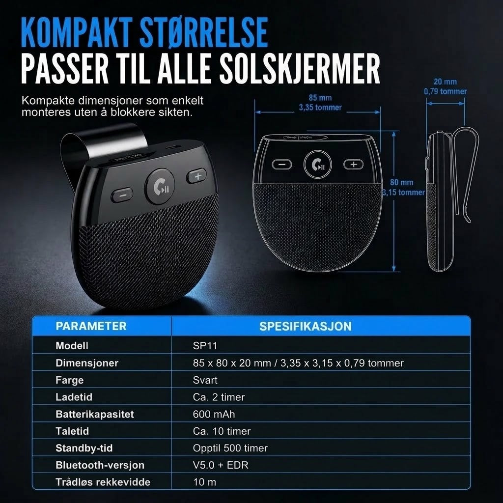 VaraLiving™ SP11 handsfree Bluetooth-høyttaler for bil