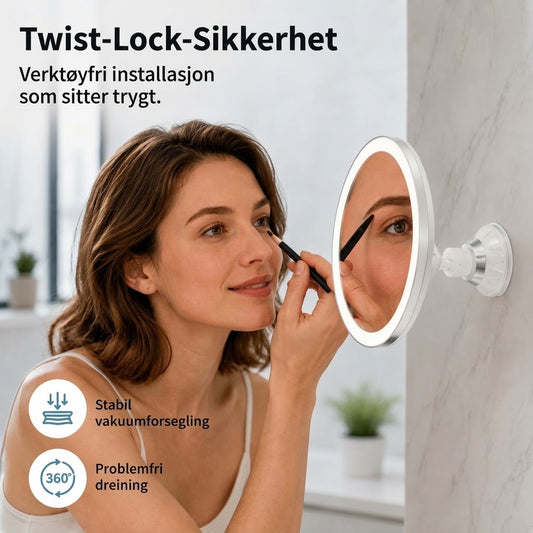 PureVal™ 10x Forstørrelsesspeil med LED & Sugekopp | Bærbart Sminkespeil for Presisjon