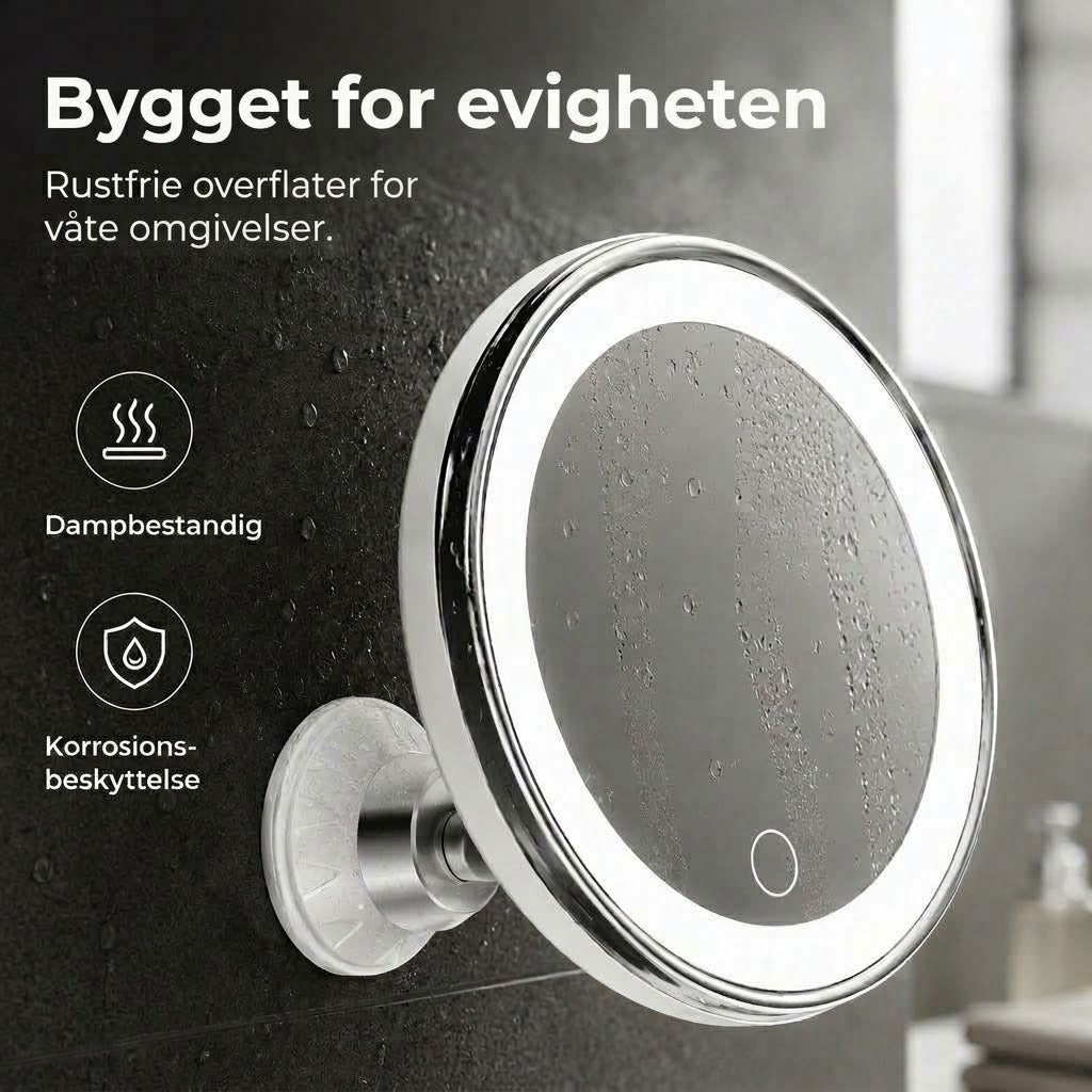 PureVal™ 10x Forstørrelsesspeil med LED & Sugekopp | Bærbart Sminkespeil for Presisjon