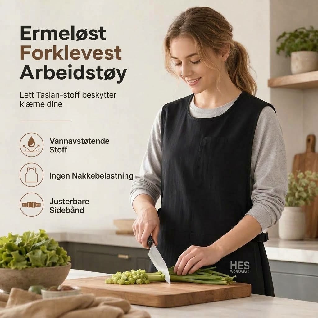 VaraLiving™ Vestforkle for kjøkken – Vanntett, oljeavvisende og behagelig uten nakkebånd