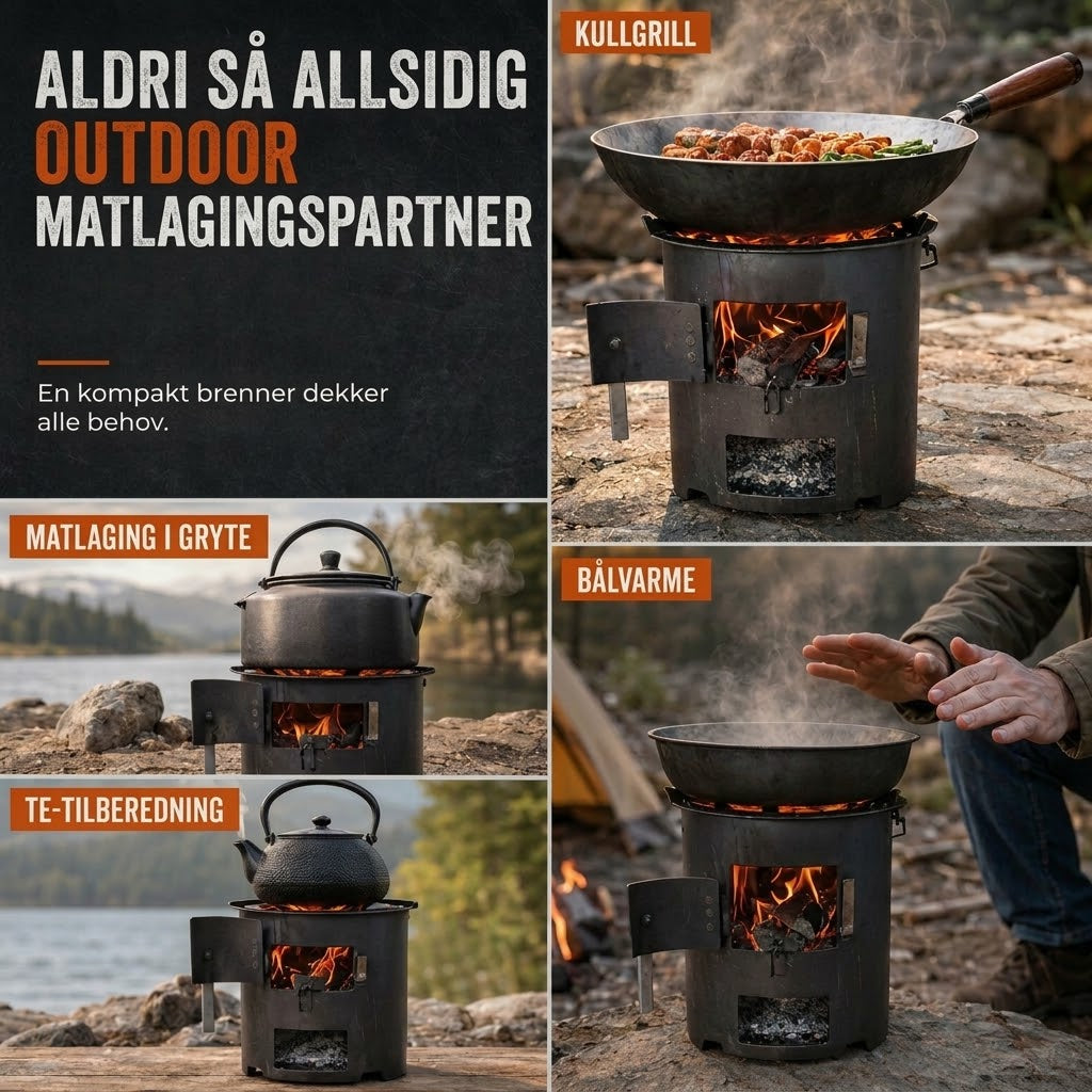VaraLiving™ Bærbar trekullovn til camping – 2-i-1 grill og terrassevarmer