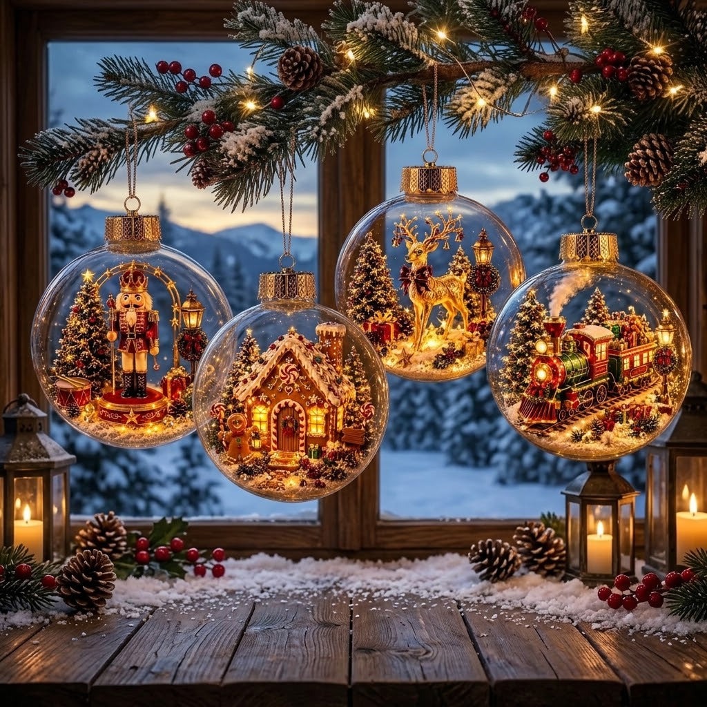 OmniLiving™ Lysende Julediorama-dekorasjon | Miniatyr Vinterverden med LED-lys