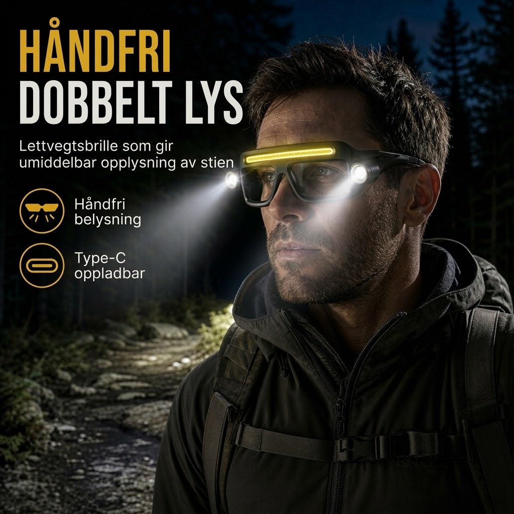VaraLiving™ Oppladbar hodelykt og vernebrille med sensor – 5 lysmoduser og vanntett design