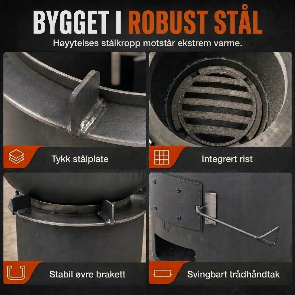 VaraLiving™ Bærbar trekullovn til camping – 2-i-1 grill og terrassevarmer