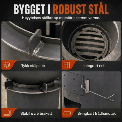 VaraLiving™ Bærbar trekullovn til camping – 2-i-1 grill og terrassevarmer