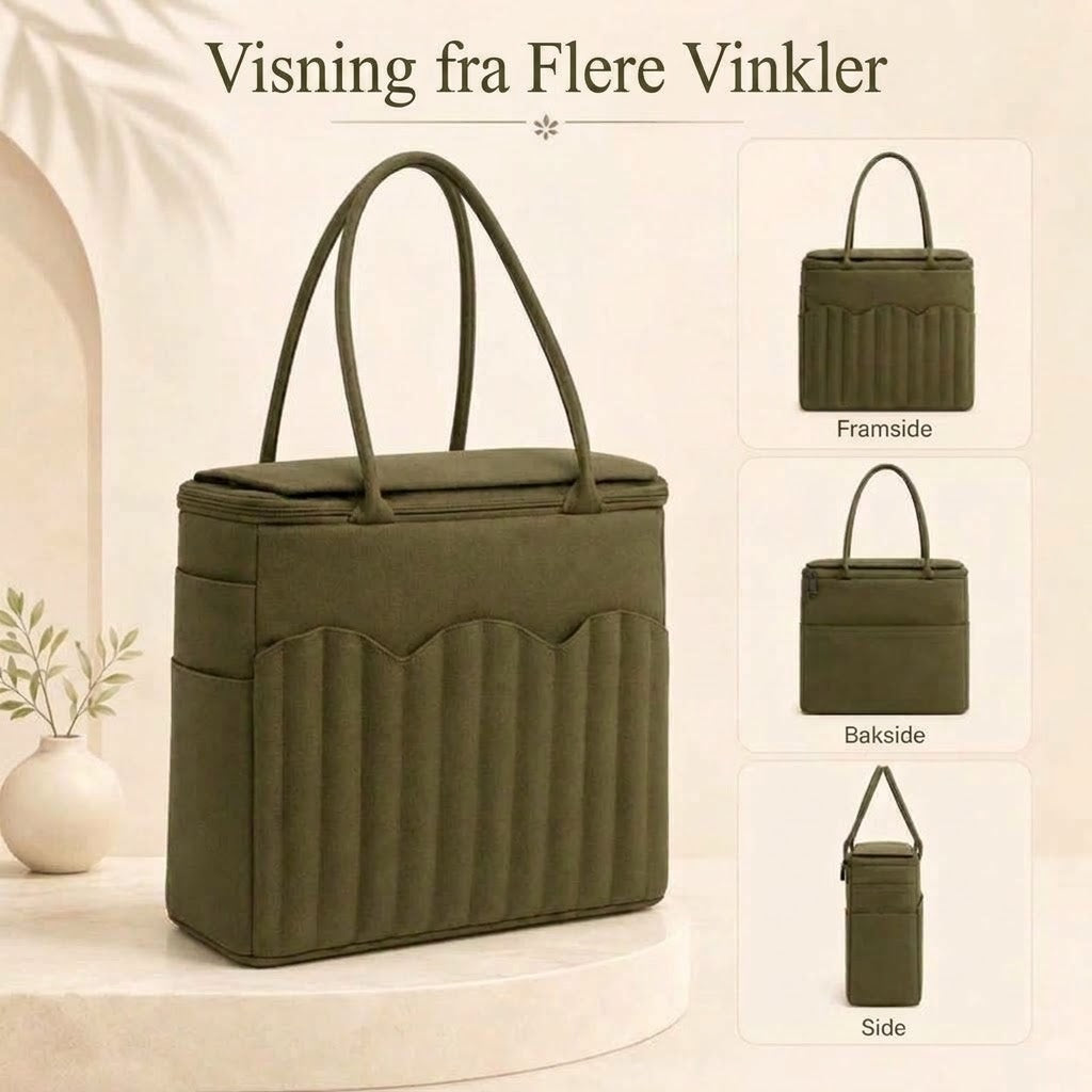 Strikkebag i lerret – Med lomme til pinner og garnhull
