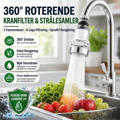 OmniLiving™ Universelt Kranfilter for Kjøkken og Bad | Sprutsikker Vannkran-Luftemaskin