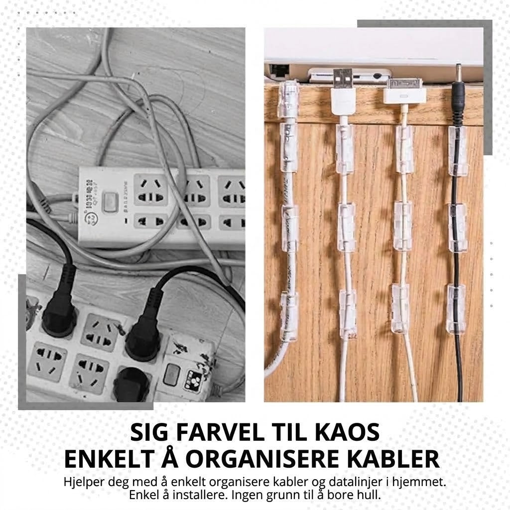 VaraLiving™ Selvklebende kabelklips (100-pakning) – Hold orden på ledningene