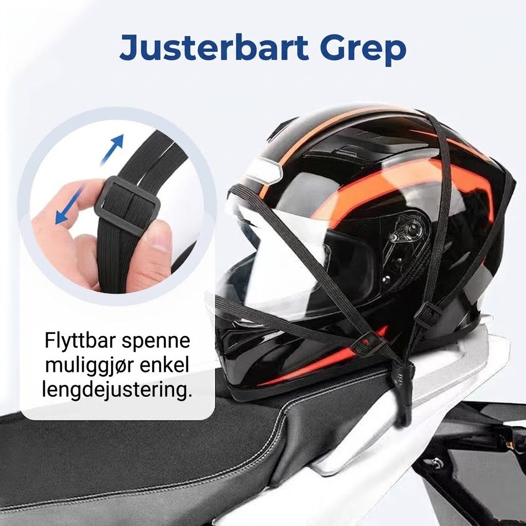 OmniLiving™ Universal Bagasjestropp for Motorsykkelhjelm m. 2 Kroker | Elastisk og Slitesterk