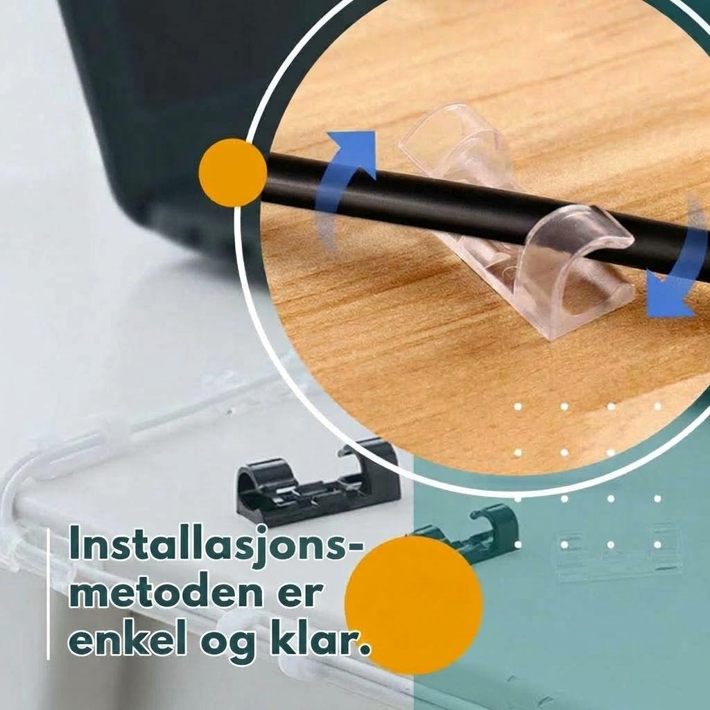VaraLiving™ Selvklebende kabelklips (100-pakning) – Hold orden på ledningene