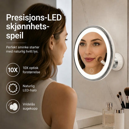 PureVal™ 10x Forstørrelsesspeil med LED & Sugekopp | Bærbart Sminkespeil for Presisjon