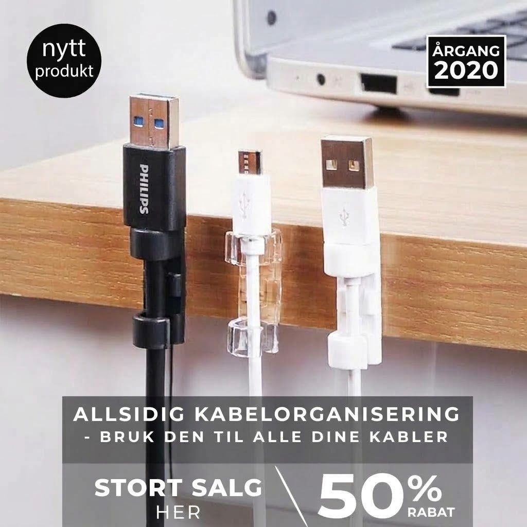 VaraLiving™ Selvklebende kabelklips (100-pakning) – Hold orden på ledningene