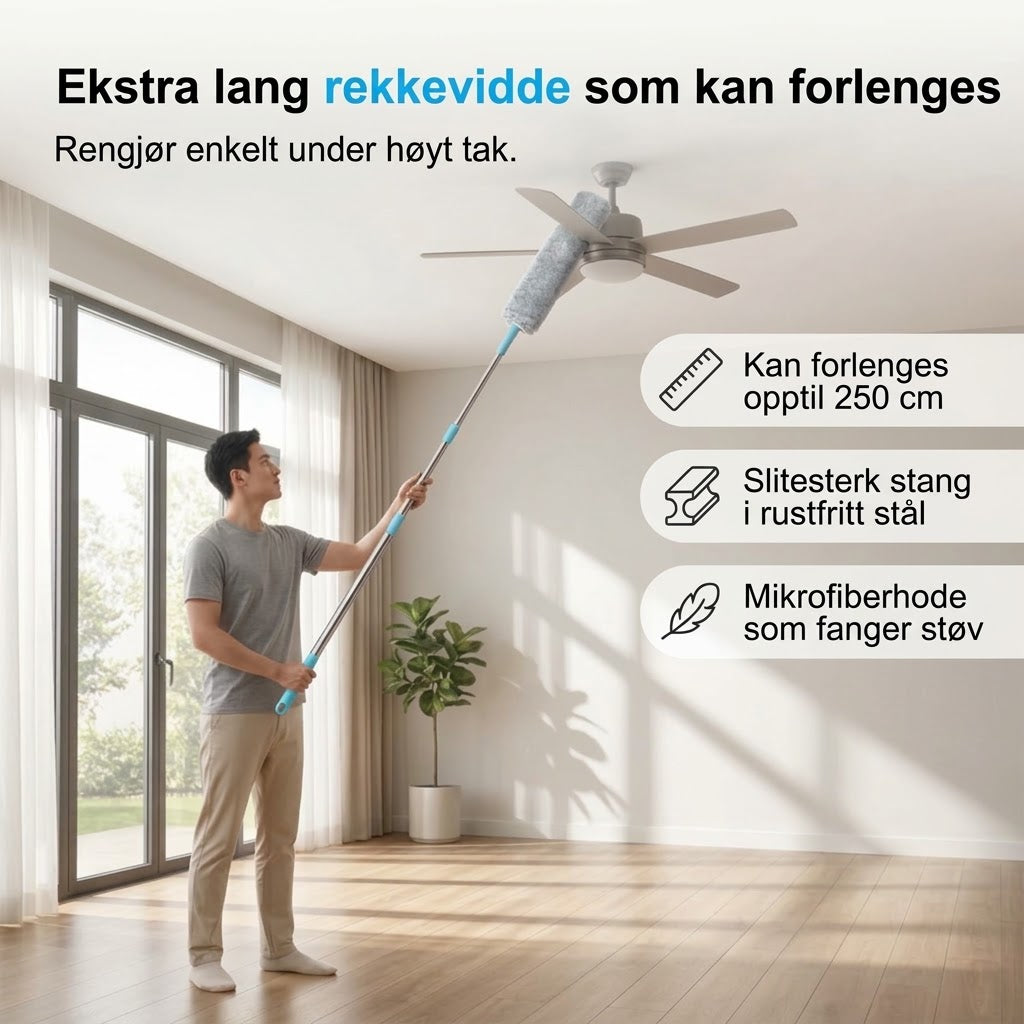 VaraLiving™ Bøyelig mikrofiberstøvkost – Støvkost med langt skaft for effektiv rengjøring