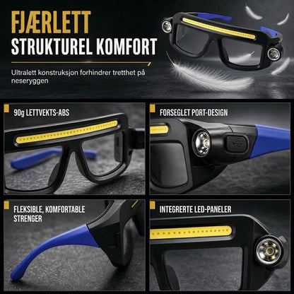 VaraLiving™ Oppladbar hodelykt og vernebrille med sensor – 5 lysmoduser og vanntett design