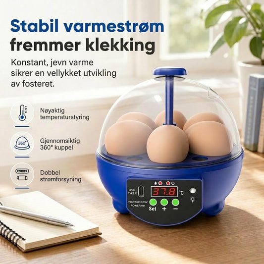 VaraLiving™ Smart USB-rugemaskin med temperaturkontroll – For kylling-, ande- og fugleegg