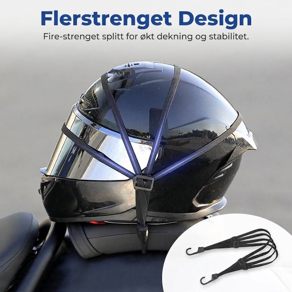 OmniLiving™ Universal Bagasjestropp for Motorsykkelhjelm m. 2 Kroker | Elastisk og Slitesterk