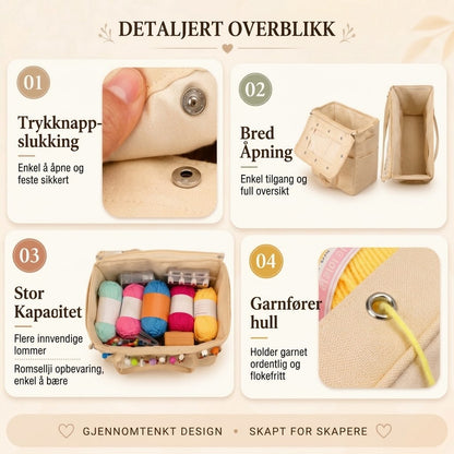 Strikkebag i lerret – Med lomme til pinner og garnhull