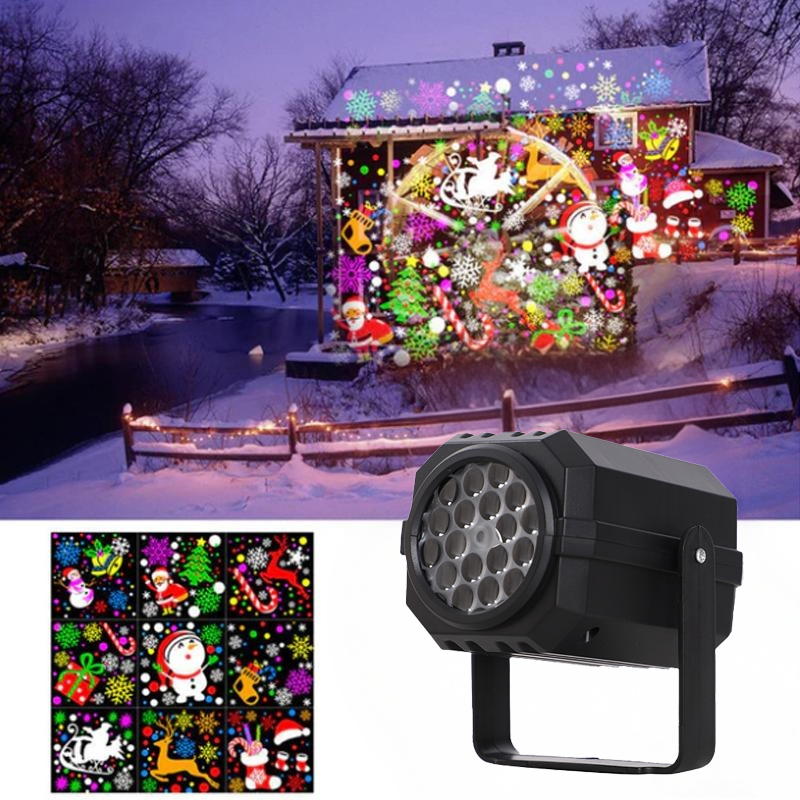 VaraLiving™ Roterende LED-juleprojektor – 8 julemotiver, vanntett for utendørs bruk
