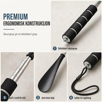 OmniLiving™ Teleskopisk Skohorn i Rustfrit Stål med Langt Skaft | Ergonomisk Hjelp til Sko