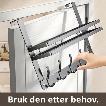 VaraLiving™ Dørhengt oppbevaringshylle med knagger – Plassbesparende dørarrangør uten boring